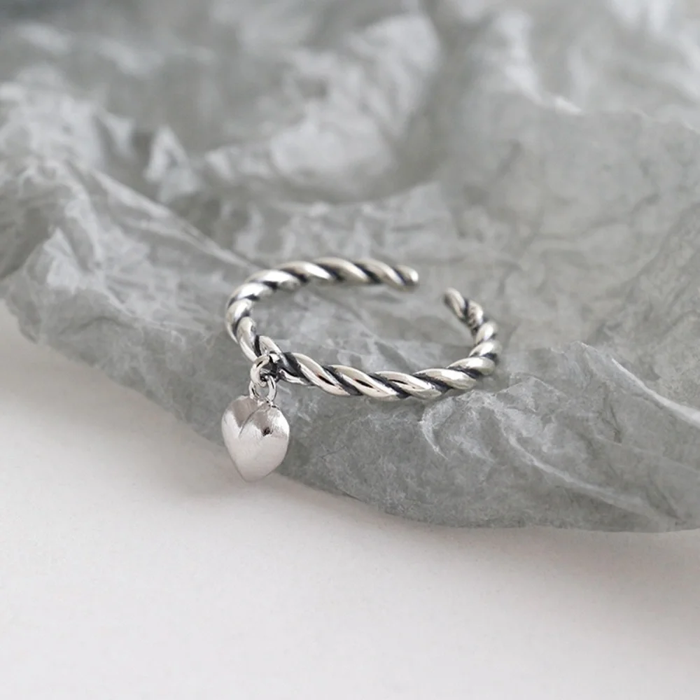 Dangle heart ring , heart ring, silver ring , sterling silver ring, twisted ring